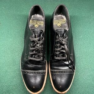 Stacy Adams Black Leather Cap-Toe Lace-Up Oxfords with Brown Welt